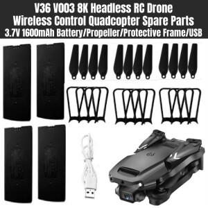 4DRC V36 드론 배터리 V003 8K 헤드리스 RC 쿼드콥터 예비 부품 3.7V 1600mAh 배터리/프로펠러/보호 프레임