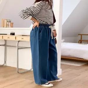 여성 QQ56PZ32 진청 연청 허리밴딩 편한 배기청바지 데님팬츠