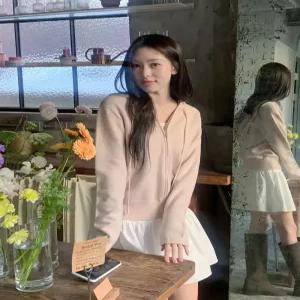 [CRKO] 헤이즈 니트 후드집업 / 봄니트 레이어드 핑크 봄가디건