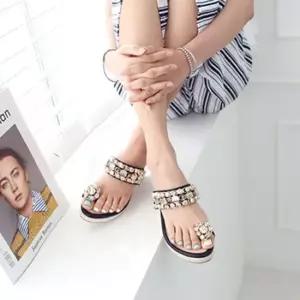 비즈 장식 포인트 쿠션 플랫 슬라이드 웨지힐 웨지슬리퍼 6SS 슬라이드타입 비즈장식