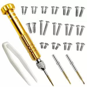 PTSLKHN 안경 수리 키트 15종 나사가 있는 S2 스틸 드라이버 정밀 도구 세트(골드2in1 나사)