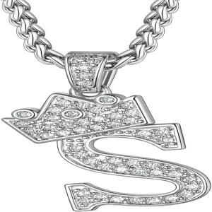 리치스틸 실버 크라운 이니셜 A-Z 목걸이 22 +2 조절 체인이 있는 큐빅 지르코니아 레터 펜던트 남성