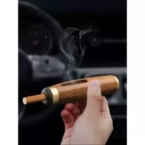 차량용 휴대용 재사용 담배홀더 재떨이 난연성 슬림형 2개 월넛 실버