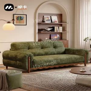 MOKA 하우스 패브릭 3인용 빈티지 거실  작은 원목 인라인 셰닐 침대