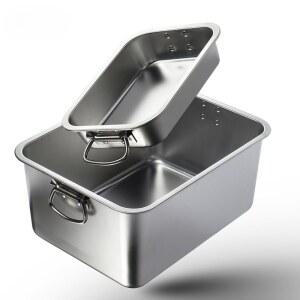 스텐 뚜껑 달린 손잡이 튀김 접시 대야 깊고 회전 도톰한 사각 음식 바구니 운반 그릇