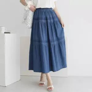 여성 봄 여름 캉캉 데님 롱 스커트 밴딩 청치마 SK0183S