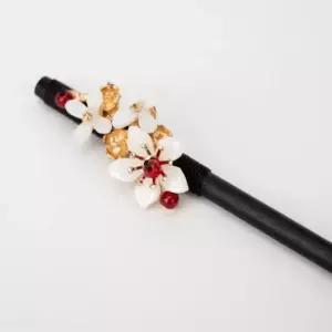 전통 나무 화이트 플라워 한복비녀 헤어장식 코사지 비녀 전통비녀 헤어코사지