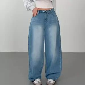 여자 롤업 로우라이즈 연청 맥시 워싱 청바지