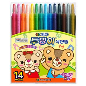 지구화학 투명이색연필 14색 캐릭터 샤프식색연필 컬러링 지구