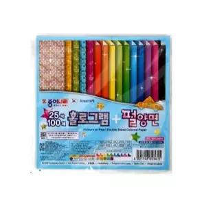 Q 100매 홀로그램 펄양면색종이 150X150mm 종이나라