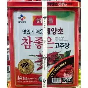 해찬들 참좋은 고추장 14Kg/맛있게매운 태양초 대용량 급식실 식자재 요리용 조리용 말통 식당 업소용