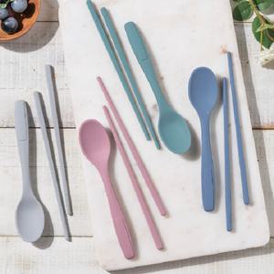 국산 실리콘 어린이 수저 (4색) 아동 도시락 숟가락 젓가락 세트
