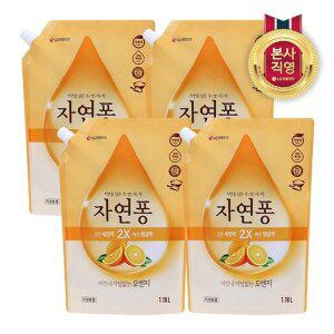 [엘지생활건강]자연퐁 주방세제 오렌지 리필형 1.18L x 4개