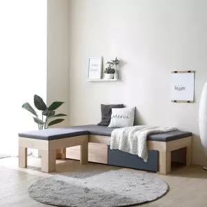 나무뜰 뮤카 둘서랍 패브릭 원목 소파베드+스툴 GM323C (착불)