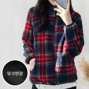 여성 따뜻한 플리스 기모안감 체크 폴라 집업 자켓
