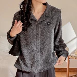 패치 브이넥 카라 니트 티셔츠 긴팔 여성 빅사이즈