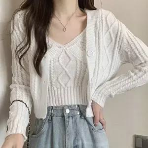 [골드스마일]여자 꽈배기 니트 크롭 나시 가디건 투피스 겨울코디 포근니트룩