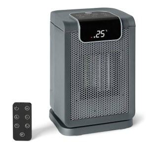 PTC 세라믹 기술이 적용된 실내용 아마존 베이직 스페이스 히터, 1500W, 리모컨, 70 진동, 10인치, 회색