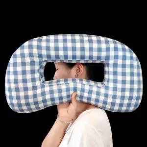 귀눌림방지 베개 귀보호 욕창방지 체크무늬 구멍 자는 핑크 쿠션