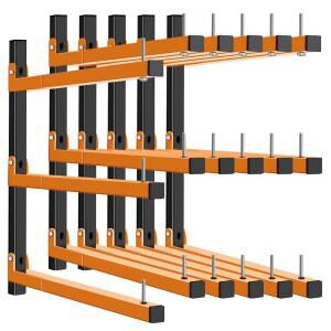 목재 랙 벽 마운트, 튼튼한 보관 랙, 9단 시스템 차고 선반, 489.9kg(1000파운드) 용량 정리함 접이식 오렌지 브래킷, 실내 및 실외용 벽걸이 금속 선반 6팩