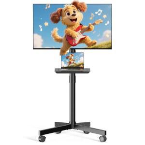 모바일 TV 카트 롤링 스탠드 23-60인치 LCD LED OLED 평면 곡면 스크린 최대 88파운드, 높이 조절식 휴대용 선반 및 바퀴, 실외 마운트, Max VESA 400x400mm, 블랙