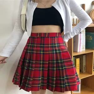레드 체크 미니 스커트 A라인 빅사이즈 슬림 교복