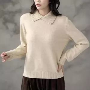 [다잇템] 여성 원컬러 FW 펜던트 비스코스 골지 카라넥 니트