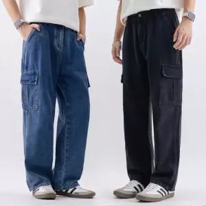 청바지 가을 남자 봄 건빵 세미 카고 데님팬츠 와이드 진청 흑청 통큰 연청