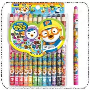 [지구] 뽀로로 색연필 / 축지식 / 12색 / 종이말이 색연필