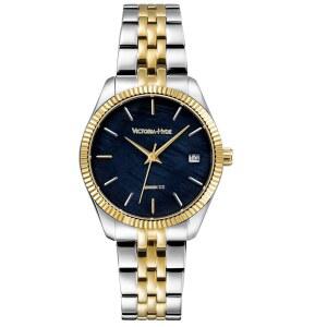 스테인리스 하이드 여성용 블루 스틸 빅토리아 골드 페이스 투톤 심해 시계 시계, 실버