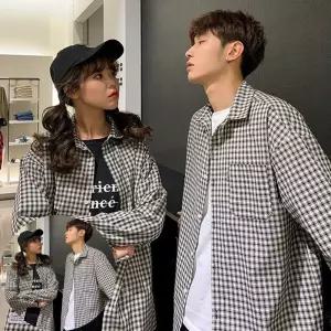 남성셔츠 1컬러 남녀공용 커플룩 시밀러룩 체크패턴 셔츠 남방