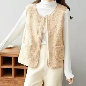 양털조끼 뽀글이 후리스 데일리 이너 라운드 지퍼 조끼 베이지