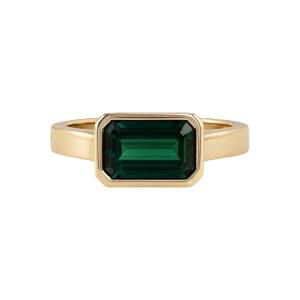 에메랄드 컷 그린 투르말린 반지 14K 골드 미니멀리스트 베젤 세트 보석 10월 탄생석 크리스마스 선물