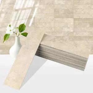 오야시미 80피스 베이지 스톤 필 앤 스틱 백스플래시 타일 2 x 8 PVC 서브웨이 주방용 백스플래시에 붙이기