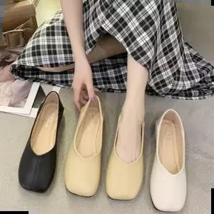 여성플랫슈즈 여성 사각코 디자인 캐주얼 플랫 슈즈
