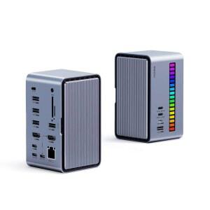 하기비스 USB C 도킹 스테이션 듀얼 모니터, HDMI가 장착된 LED 스트립 라이트 USB-C 허브 타입-C 어댑터, M.2 SSD 인클로저, 100W 전원 공급, 3.1, 이더넷, Air Pro용 SD /TF, 노트북(U100 Pro)