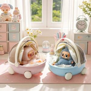 년형 라부부 인형용 미니 휴대용 캐노피와 인형 침구가 액세서리 피규어용 침대 유모차 포함된 크래들
