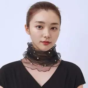 미니목주름스카프 진주 망사 넥워머 목주름 가리개 스카프 LM-0486