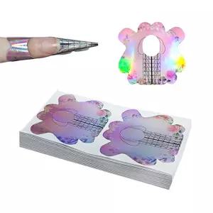 뷰티리더 100PCS 네일 폼 핑크 아크릴 연장 스티커 폴리 젤 셀프 접착 팁 가이드 스텐실 매니큐어 도구