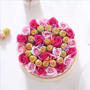 [콩심팥심]원형 비누 꽃 케이크 사탕 비누 꽃 츄파춥스 꽃다발 선물