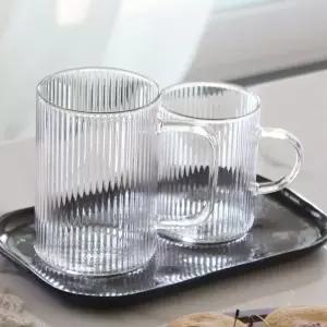 포인트 주름모양 내열 유리 투명한 컵 머그잔 데일리물컵 손잡이 깔끔