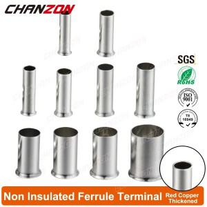비절연 코드 엔드 전기 단자 주석 도금 레드 구리 페룰 케이블 스플라이스 크림프 슬리브 와이어 커넥터 도