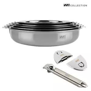 IMI 통3중 국산 IH 스텐 프라이팬세트 4종 + 편수양수핸들3p / 인덕션 가스 스텐팬 전골팬 주방정리 수납