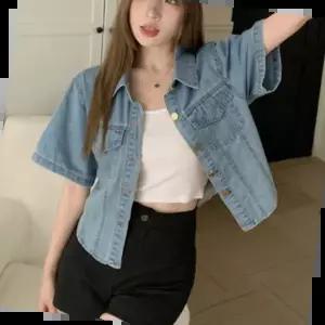 여성 가벼운 크롭기장 활용도 높은 반팔 데님 자켓