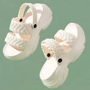 꼬임 스트랩 통굽 샌들 플랫폼 비치 슬리퍼 여름 슈즈엠보싱스 와이드스 두꺼운 키높이 청키 밴딩 논슬립