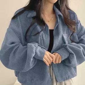 코듀로이 크롭 자켓 밑단 스트링 루즈핏 간절기 여성야상 재킷 숏