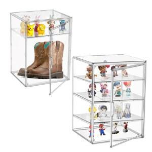 피규어용 투명 아크릴 디스플레이 케이스, 3개의 칸막이가 있는 4단 수집품 보관함 액션 피규어, 핸드백, 신발, 1개의 제품을 위한 쌓을 수 스탠드