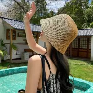 여자 여름 크로셰 촘촘 니트 벙거지 모자 버킷햇