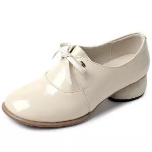 여자 로퍼 슈즈 라운드 토 봄가을 소가죽 스트랩 통굽 단화 미들굽 빅사이즈 ST1