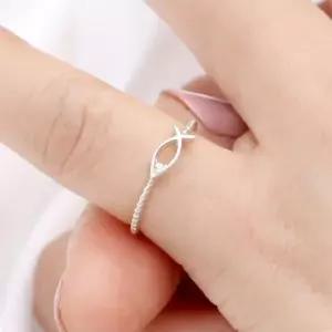 92.5 실버 라인 물고기 링 애끼 은 반지